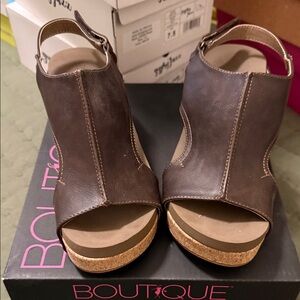 Boutique Dark Brown Wedge Sandals